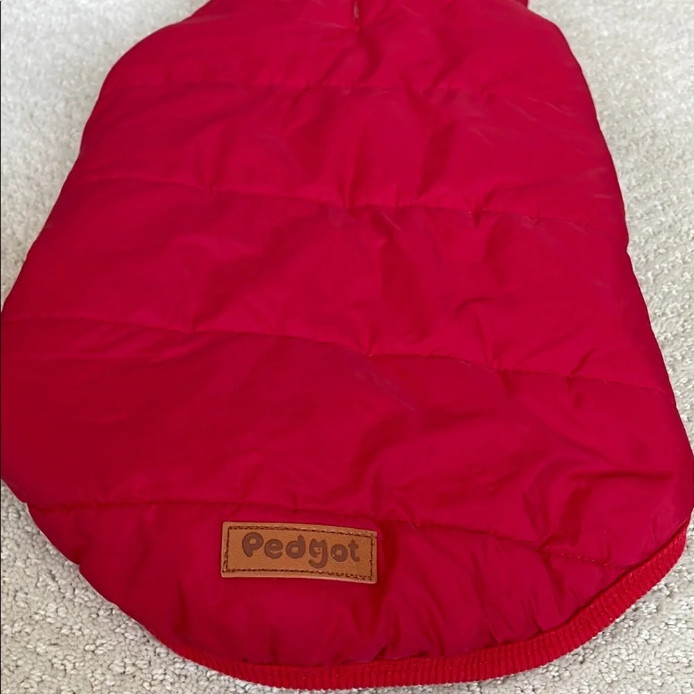 Red Hooded Dog Coat with Tan Patch
